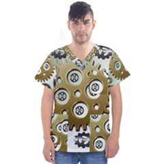 Gear Background Sprocket Men s V-neck Scrub Top