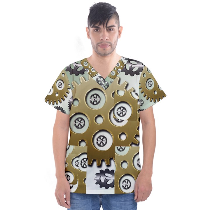 Gear Background Sprocket Men s V-Neck Scrub Top