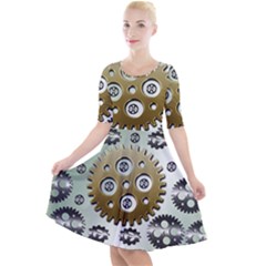 Gear Background Sprocket Quarter Sleeve A-line Dress