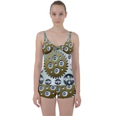 Gear Background Sprocket Tie Front Two Piece Tankini by HermanTelo