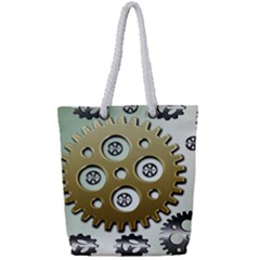 Gear Background Sprocket Full Print Rope Handle Tote (small)