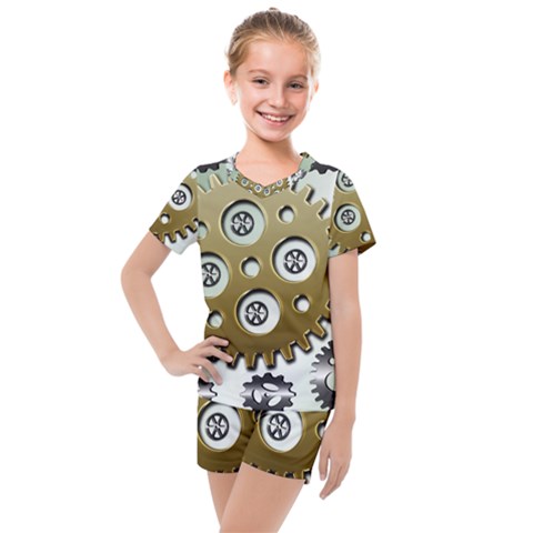 Gear Background Sprocket Kids  Mesh Tee And Shorts Set by HermanTelo