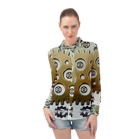 Gear Background Sprocket Long Sleeve Chiffon Shirt by HermanTelo