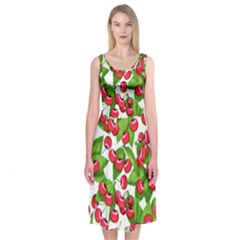 Cherry Leaf Fruit Summer Midi Sleeveless Dress by Mariart