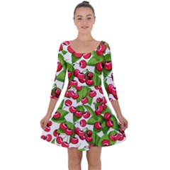 Cherry Leaf Fruit Summer Quarter Sleeve Skater Dress