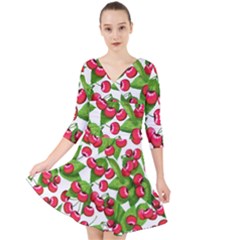 Cherry Leaf Fruit Summer Quarter Sleeve Front Wrap Dress by Mariart