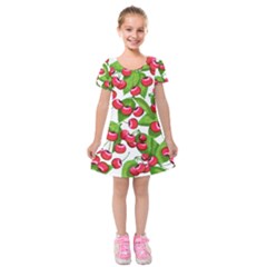 Cherry Leaf Fruit Summer Kids  Short Sleeve Velvet Dress by Mariart