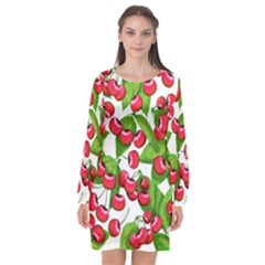 Cherry Leaf Fruit Summer Long Sleeve Chiffon Shift Dress  by Mariart