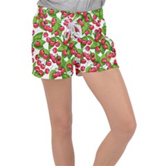 Cherry Leaf Fruit Summer Women s Velour Lounge Shorts by Mariart