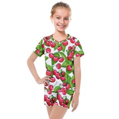 Cherry Leaf Fruit Summer Kids  Mesh Tee And Shorts Set