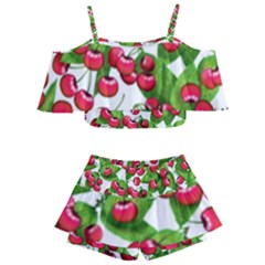 Cherry Leaf Fruit Summer Kids  Off Shoulder Skirt Bikini