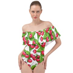 Cherry Leaf Fruit Summer Off Shoulder Velour Bodysuit 