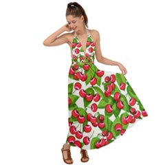 Cherry Leaf Fruit Summer Backless Maxi Beach Dress