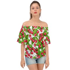 Cherry Leaf Fruit Summer Off Shoulder Short Sleeve Top