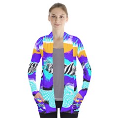 Paint On A Purple Background                               Women s Open Front Pockets Cardigan