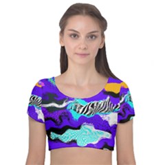 Paint On A Purple Background                             Velvet Short Sleeve Crop Top by LalyLauraFLM