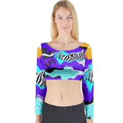 Paint On A Purple Background                                Long Sleeve Crop Top by LalyLauraFLM