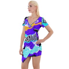 Paint On A Purple Background                              Short Sleeve Asymmetric Mini Dress by LalyLauraFLM