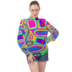 Colorful Shapes                             High Neck Long Sleeve Chiffon Top by LalyLauraFLM