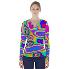 Colorful Shapes                                V-neck Long Sleeve Top by LalyLauraFLM