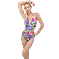 Colorful Shapes                               Plunging Cut Out Swimsuit by LalyLauraFLM