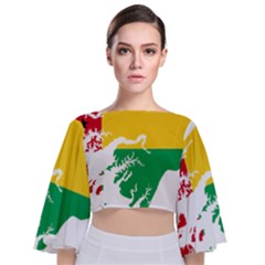 Guinea Bissau Flag Map Geography Tie Back Butterfly Sleeve Chiffon Top by Sapixe