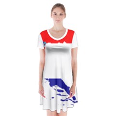 Croatia Country Europe Flag Short Sleeve V-neck Flare Dress by Sapixe