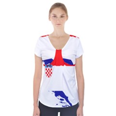 Croatia Country Europe Flag Short Sleeve Front Detail Top by Sapixe