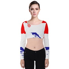 Croatia Country Europe Flag Velvet Long Sleeve Crop Top by Sapixe