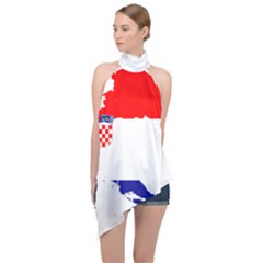 Croatia Country Europe Flag Halter Asymmetric Satin Top by Sapixe