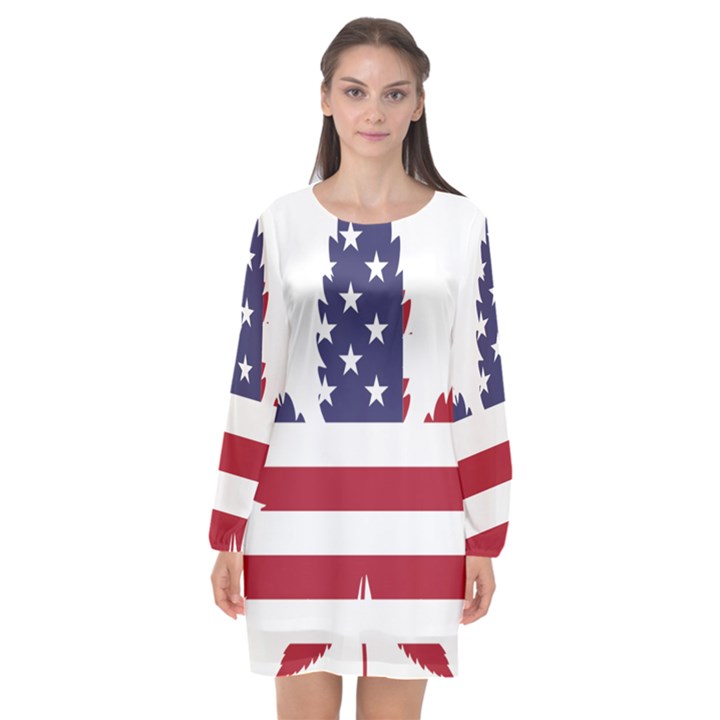 Marijuana Drugs Cannabis Drug Hemp Long Sleeve Chiffon Shift Dress 