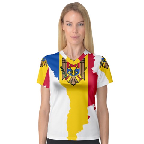 Moldova Country Europe Flag V-neck Sport Mesh Tee by Sapixe