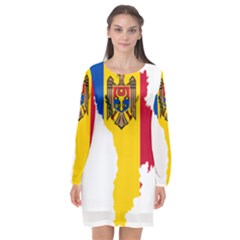 Moldova Country Europe Flag Long Sleeve Chiffon Shift Dress  by Sapixe