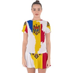 Moldova Country Europe Flag Drop Hem Mini Chiffon Dress by Sapixe