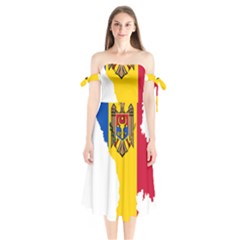 Moldova Country Europe Flag Shoulder Tie Bardot Midi Dress by Sapixe