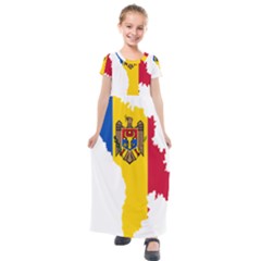 Moldova Country Europe Flag Kids  Short Sleeve Maxi Dress by Sapixe