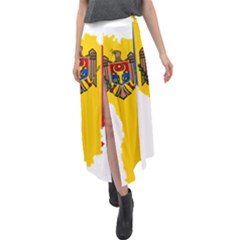 Moldova Country Europe Flag Velour Split Maxi Skirt by Sapixe