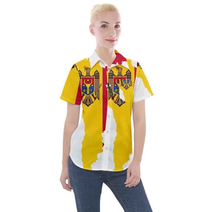 Moldova Country Europe Flag Women s Short Sleeve Pocket Shirt