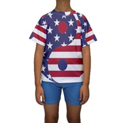 Yang Yin America Flag Abstract Kids  Short Sleeve Swimwear by Sapixe