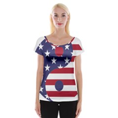 Yang Yin America Flag Abstract Cap Sleeve Top by Sapixe