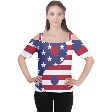 Yang Yin America Flag Abstract Cutout Shoulder Tee by Sapixe