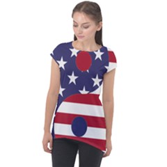 Yang Yin America Flag Abstract Cap Sleeve High Low Top by Sapixe