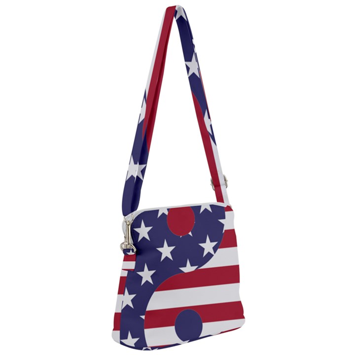 Yang Yin America Flag Abstract Zipper Messenger Bag