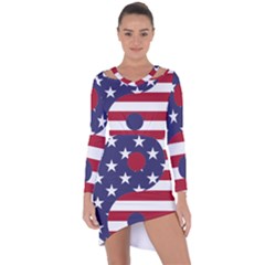 Yang Yin America Flag Abstract Asymmetric Cut-out Shift Dress by Sapixe