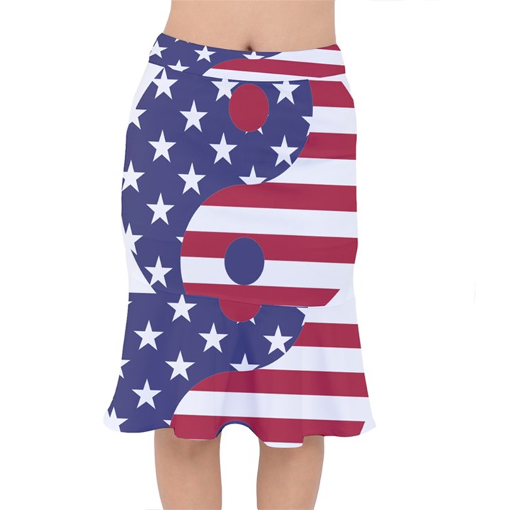 Yang Yin America Flag Abstract Short Mermaid Skirt