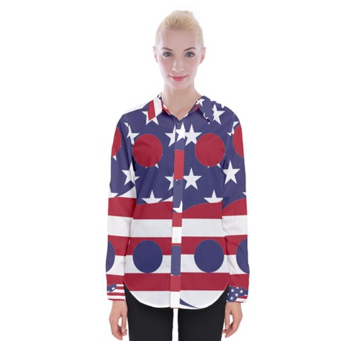 Yang Yin America Flag Abstract Womens Long Sleeve Shirt by Sapixe