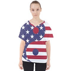 Yang Yin America Flag Abstract V-neck Dolman Drape Top by Sapixe