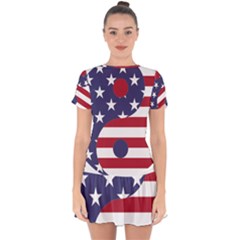 Yang Yin America Flag Abstract Drop Hem Mini Chiffon Dress by Sapixe