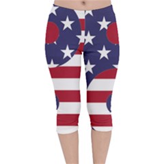 Yang Yin America Flag Abstract Velvet Capri Leggings  by Sapixe