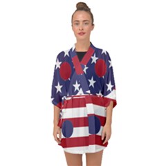 Yang Yin America Flag Abstract Half Sleeve Chiffon Kimono by Sapixe